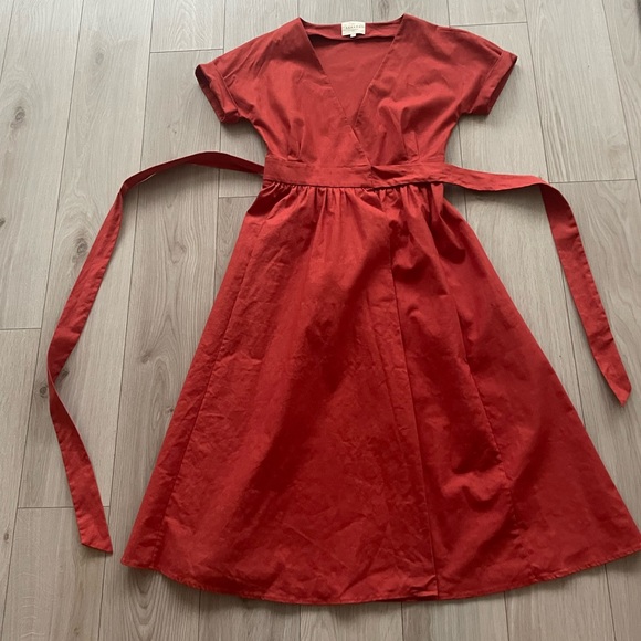 Sézane Marielle true wrap dress, terracotta (deep rust), linen cotton FR 34 - Picture 4 of 15